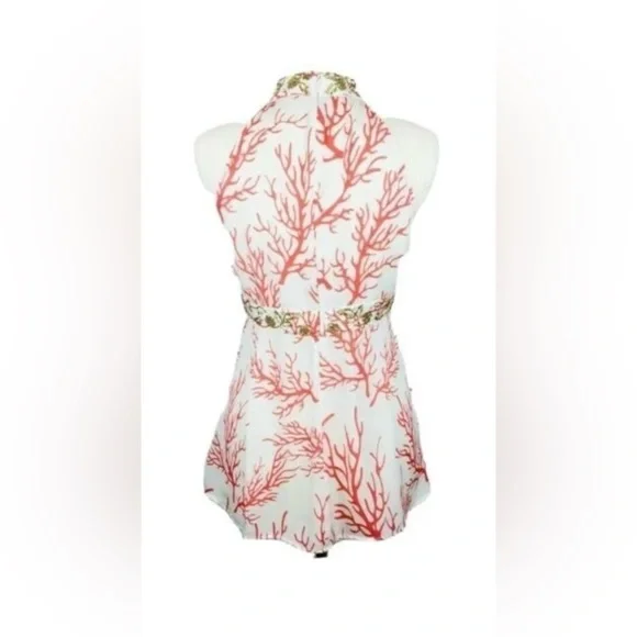 MICHAEL Michael Kors Silk Coral Print Halter Top with Embellished Waist, Size 10 - Picture 16 of 16